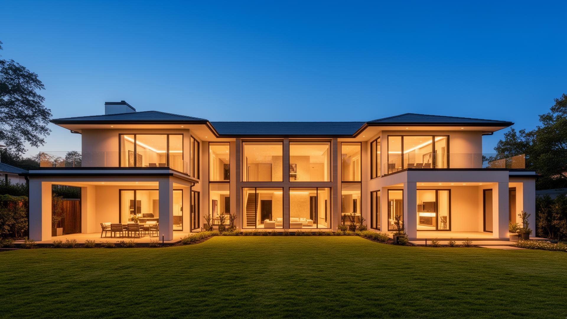Modern luxury home at twilight